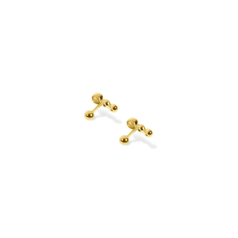 Gold Plated Trinity Barbell Earrings Ball Back Earrings Sleeper Earrings