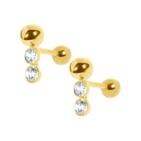 Gold Plated Trinity Barbell Earrings Ball Back Earrings Sleeper Earrings