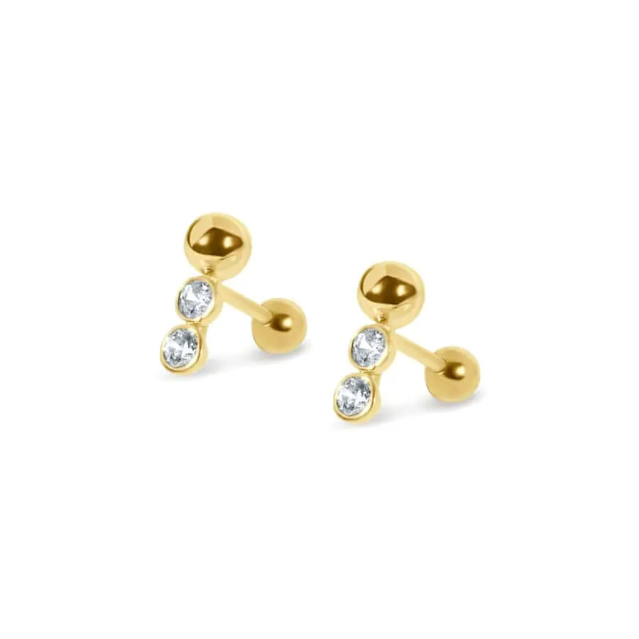 Gold Plated Trinity Barbell Earrings Ball Back Earrings Sleeper Earrings