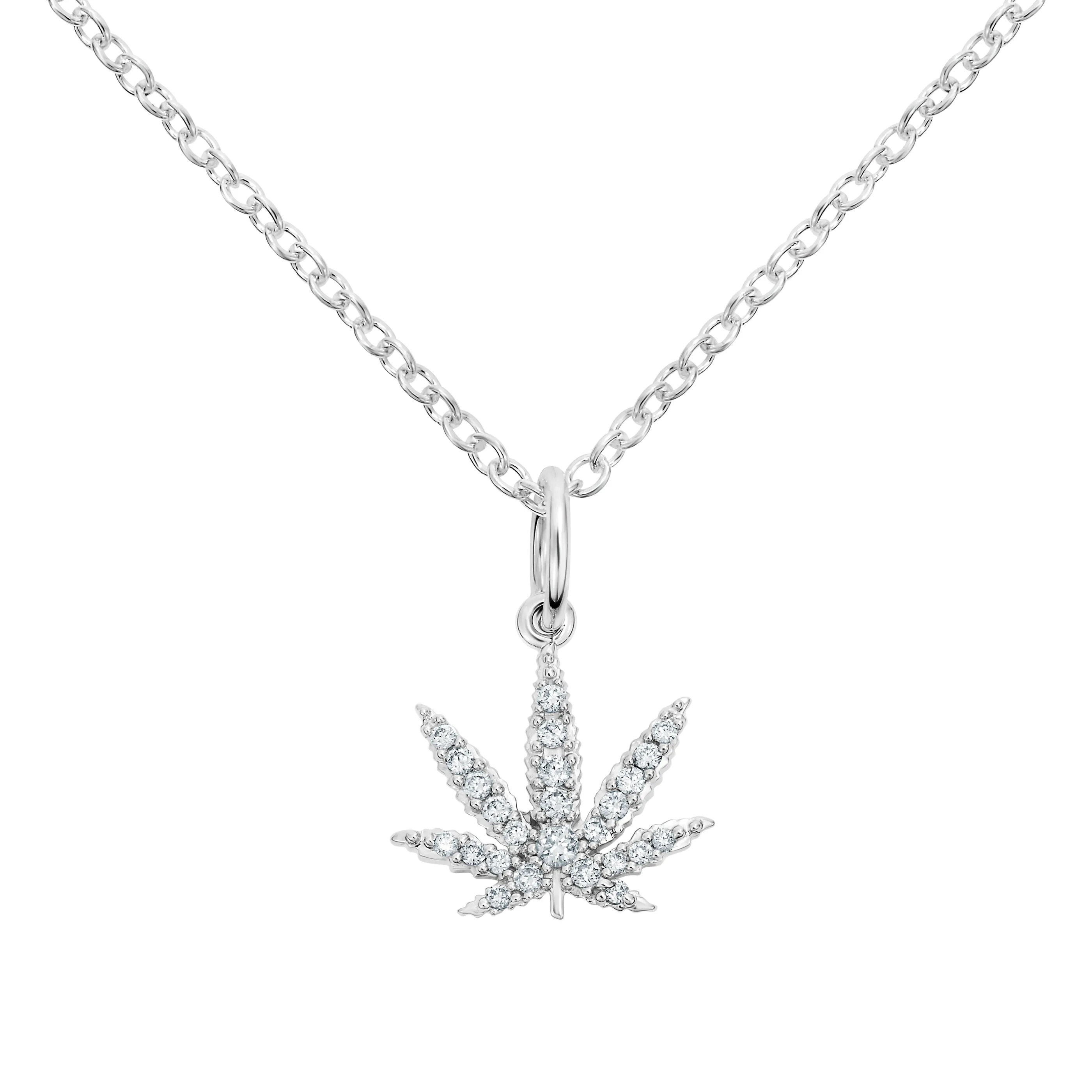 Gold Sativa Leaf Pendant with White Diamond Gemstones