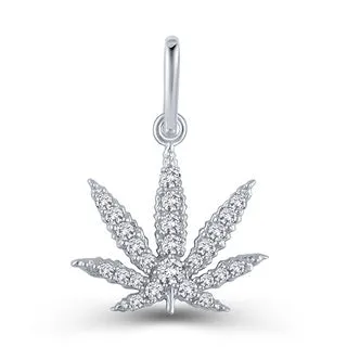 Gold Sativa Leaf Pendant with White Diamond Gemstones