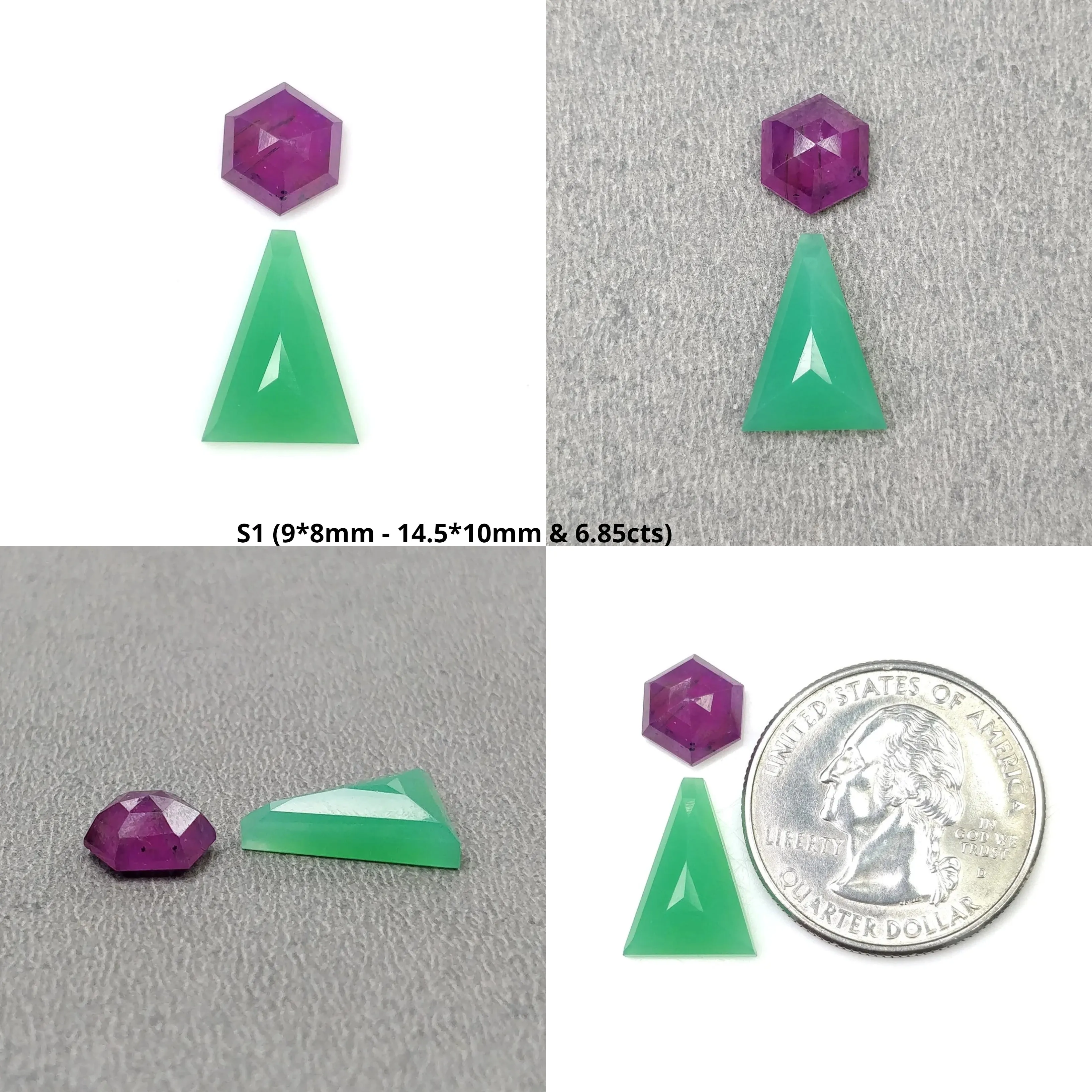 Green CHRYSOPRASE & Raspberry SAPPHIRE Gemstones Step Cut : Natural Untreated Chrysoprase Hexagon Uneven 9*8mm - 16*12mm 2pcs