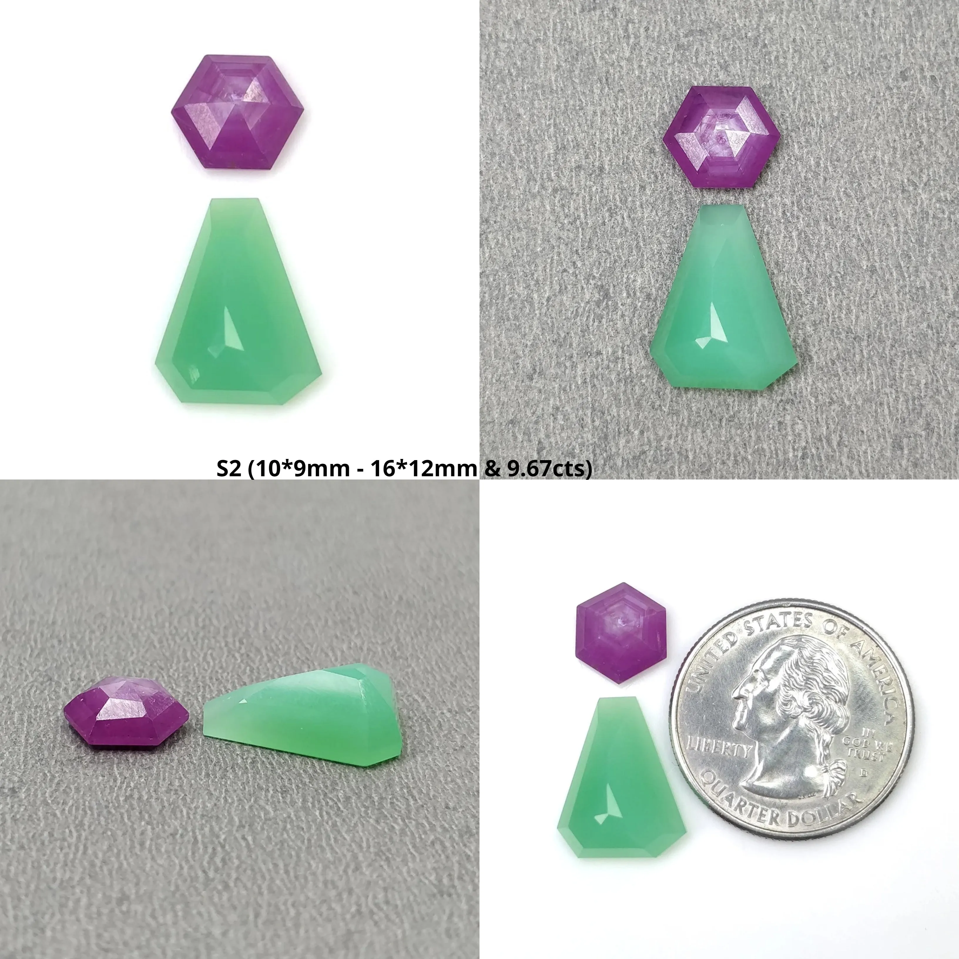 Green CHRYSOPRASE & Raspberry SAPPHIRE Gemstones Step Cut : Natural Untreated Chrysoprase Hexagon Uneven 9*8mm - 16*12mm 2pcs