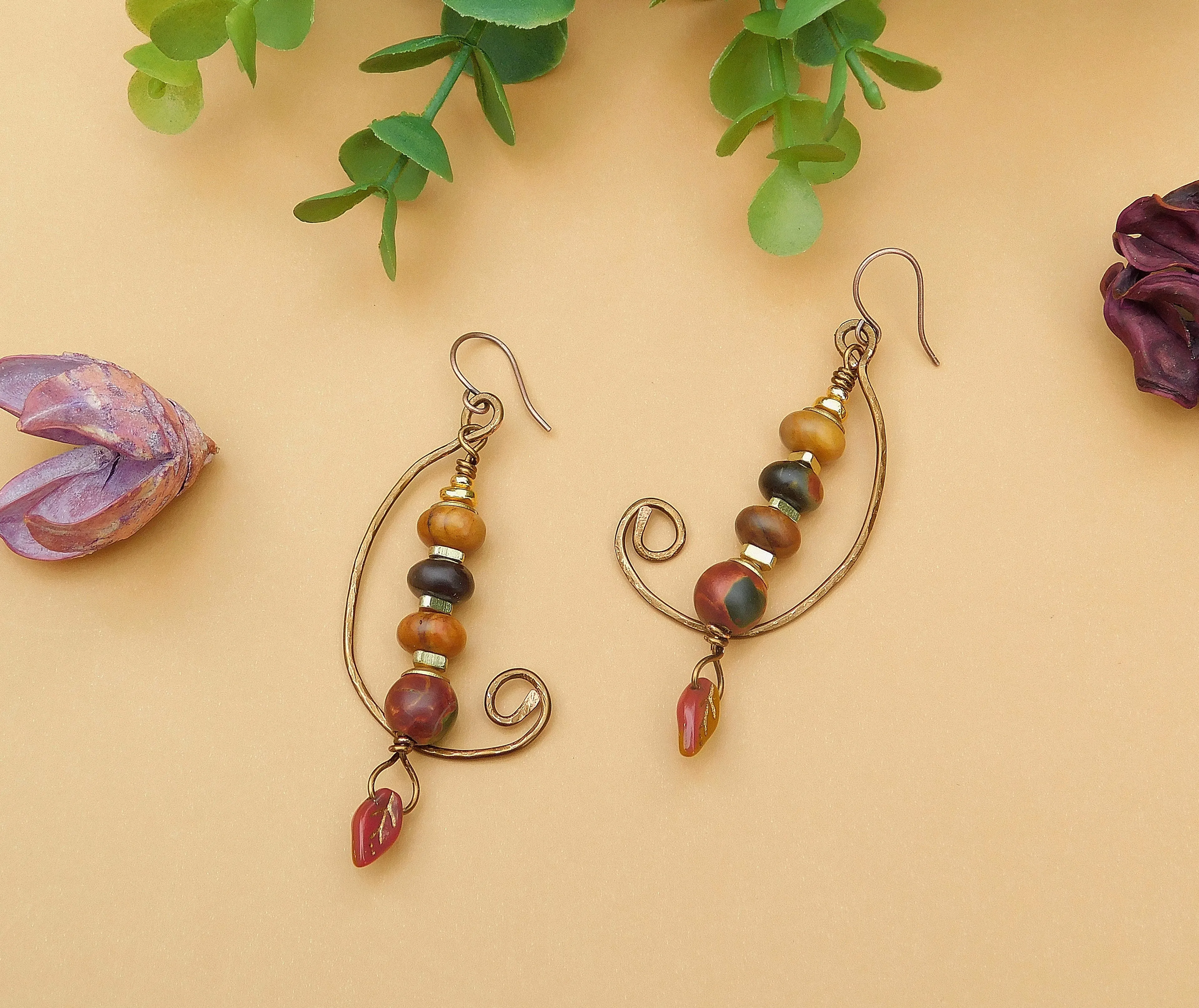 Hammered Copper with Red Creek Jasper Gemstones