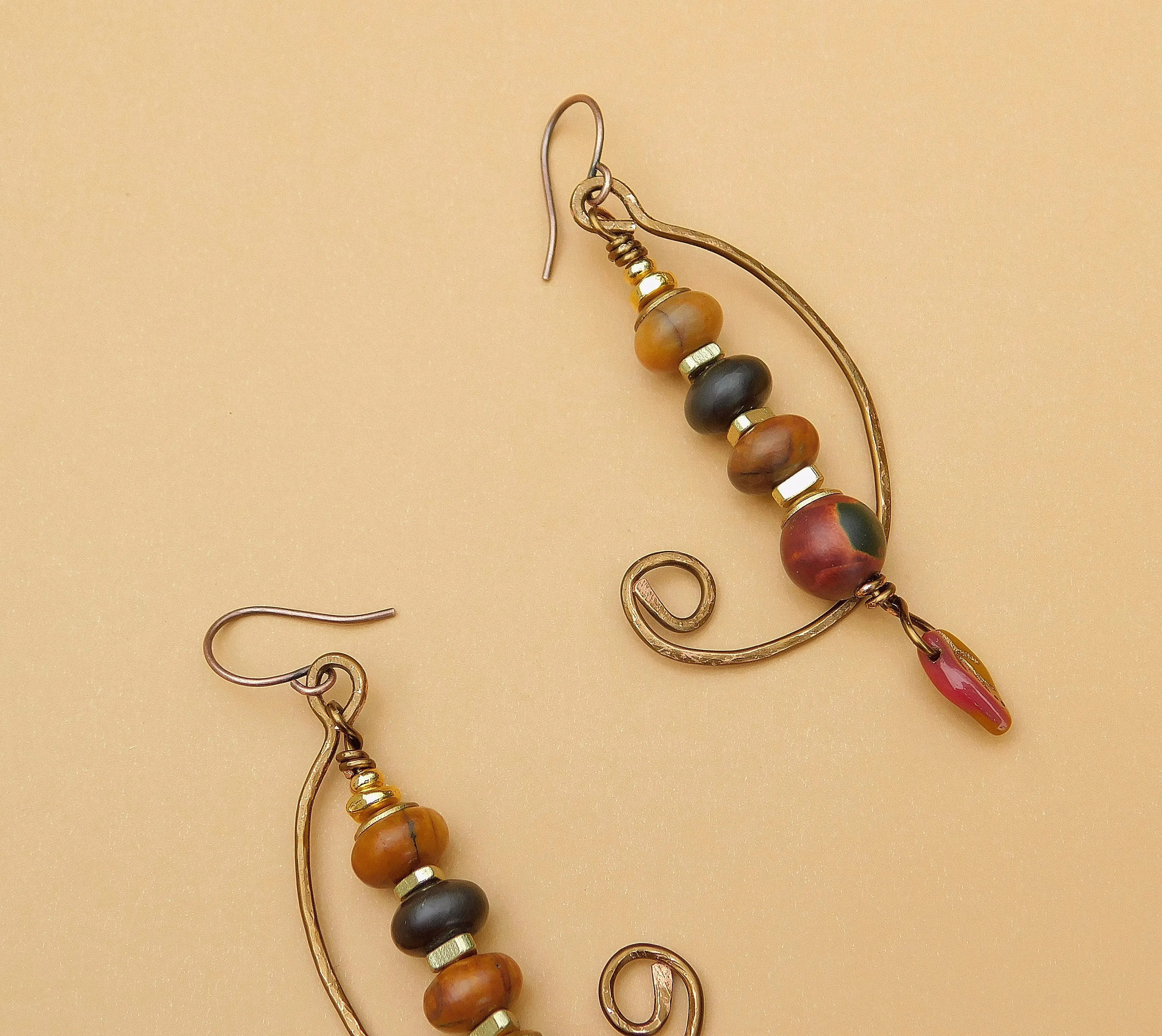 Hammered Copper with Red Creek Jasper Gemstones