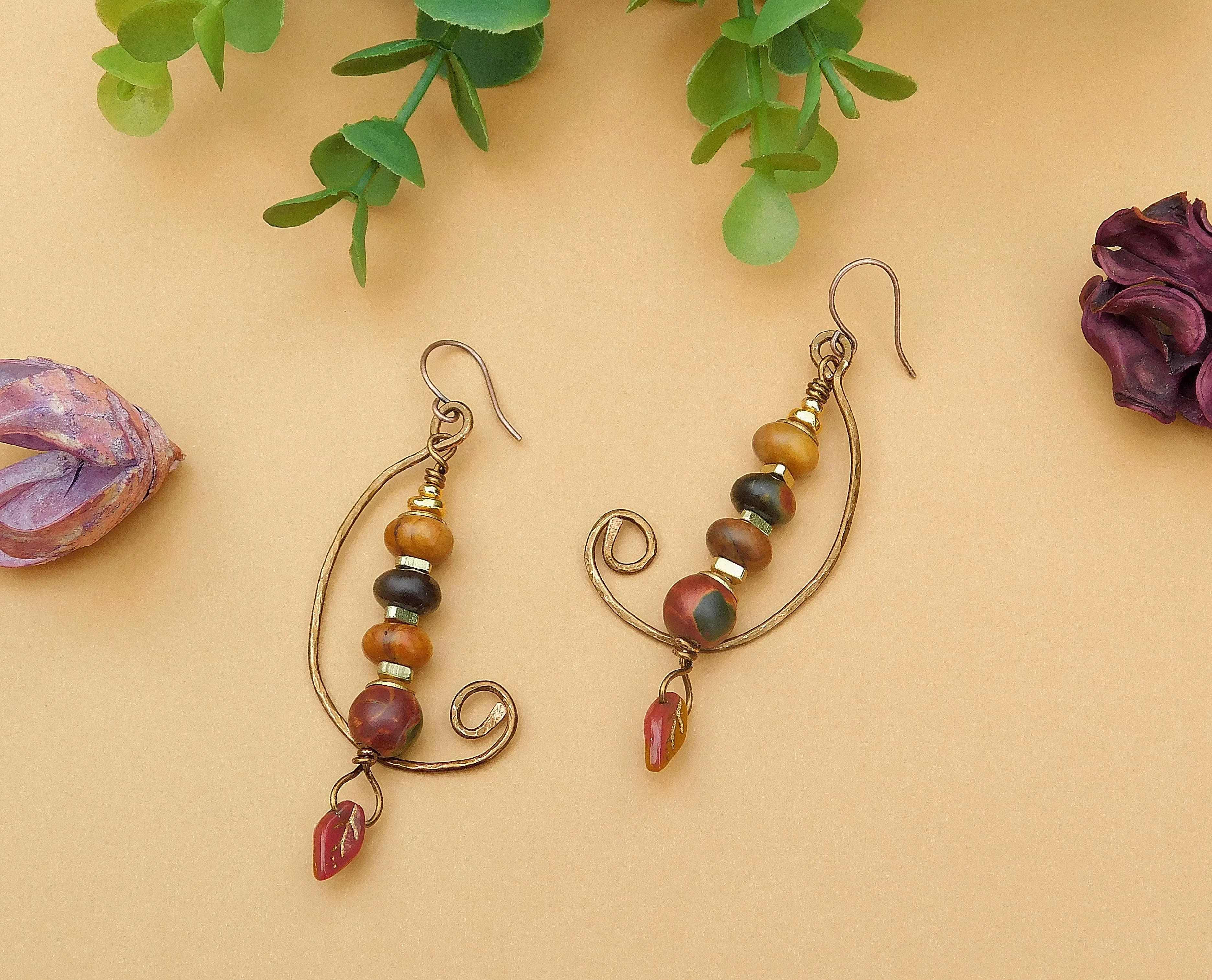 Hammered Copper with Red Creek Jasper Gemstones