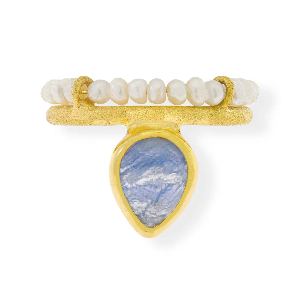 Handmade Gold Plated Silver Ring with Kyanite Gemstones & Pearls