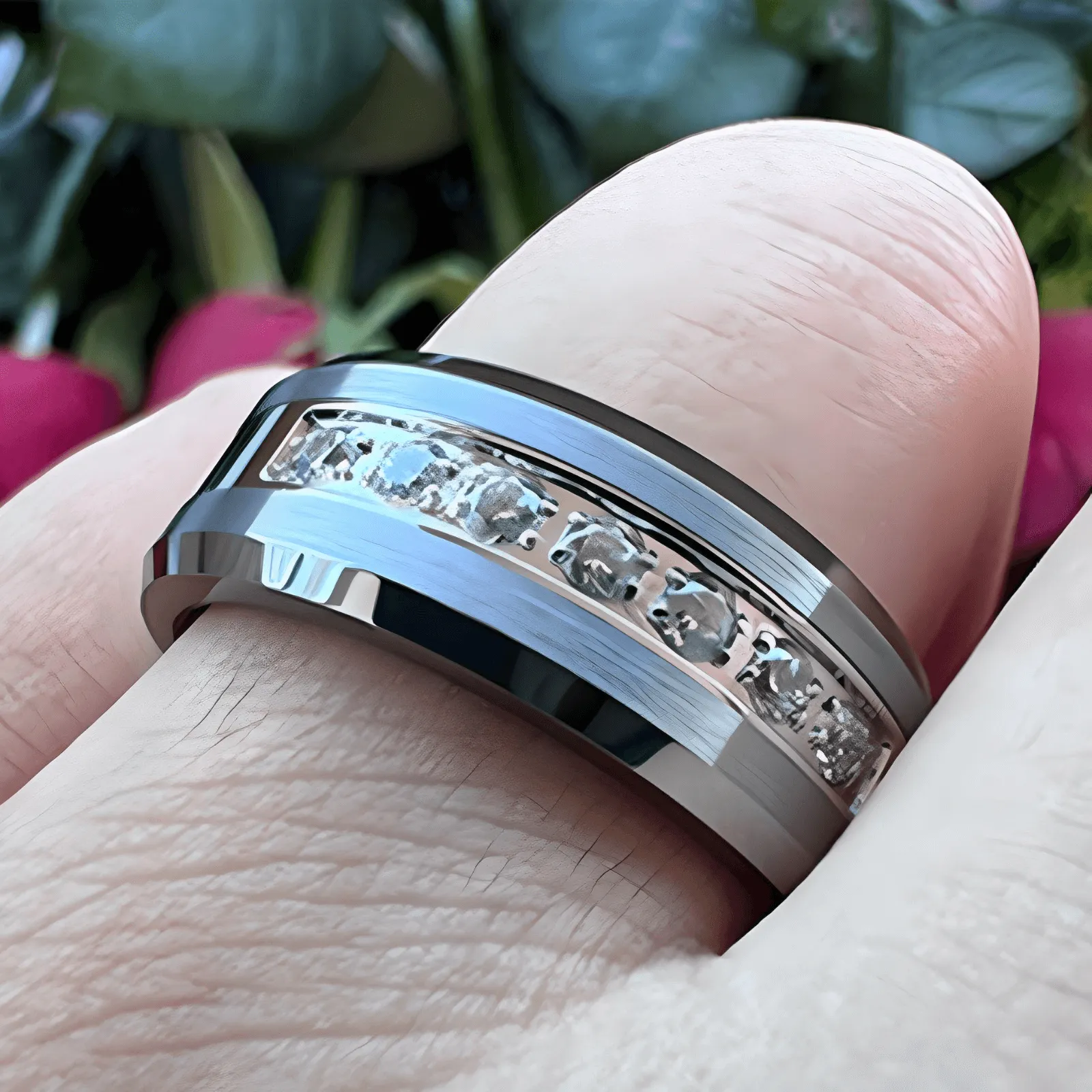 His & Her Black White Cubic Zirconia Stone Inlay Tungsten Carbide Rings Wedding Set