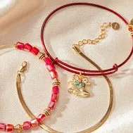 Holiday Bells Charm Bangle Bracelet, Red