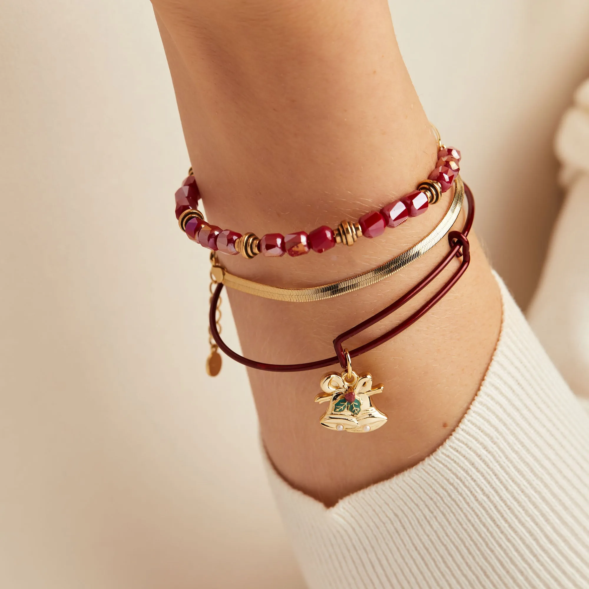 Holiday Bells Charm Bangle Bracelet, Red