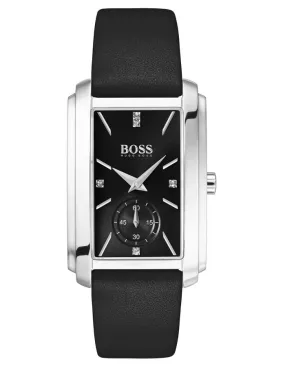 Hugo Boss Womens Aspiration Watch - Stainless Steel - Gemstones - Black -Leather