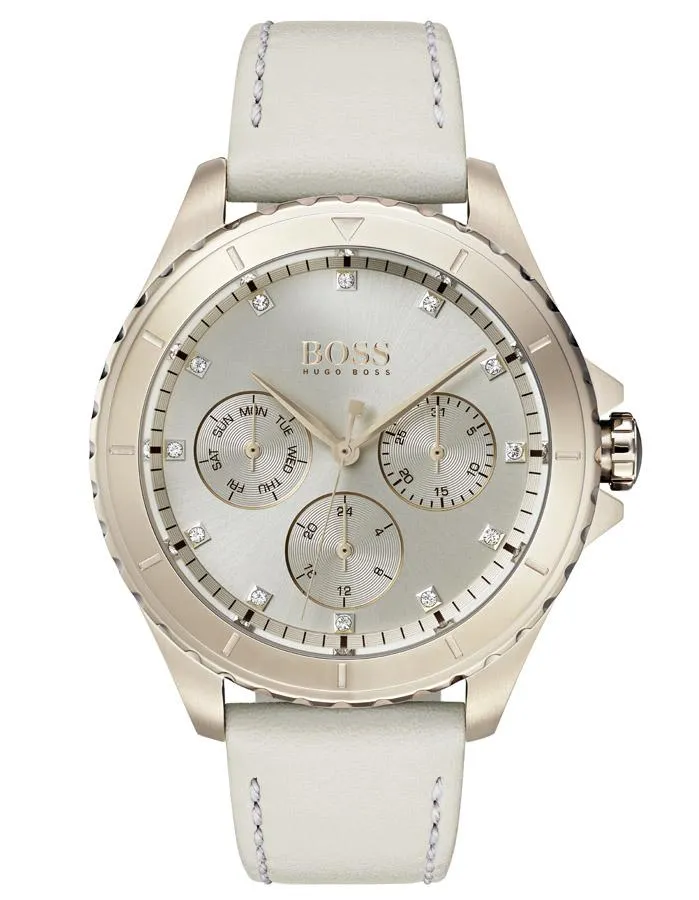 Hugo Boss Womens Premiere Watch - Carnation Gold-Tone - Gemstones - Leather