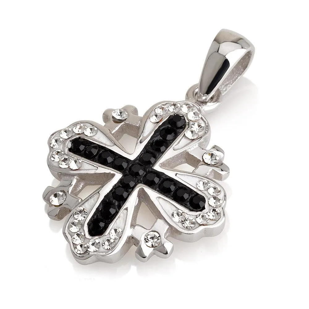 Jerusalem Cross Pendant Black Gemstones   Sterling Silver 925 chain