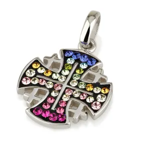 Jerusalem Cross Pendant Color Swarovski Gemstones Sterling Silver 925