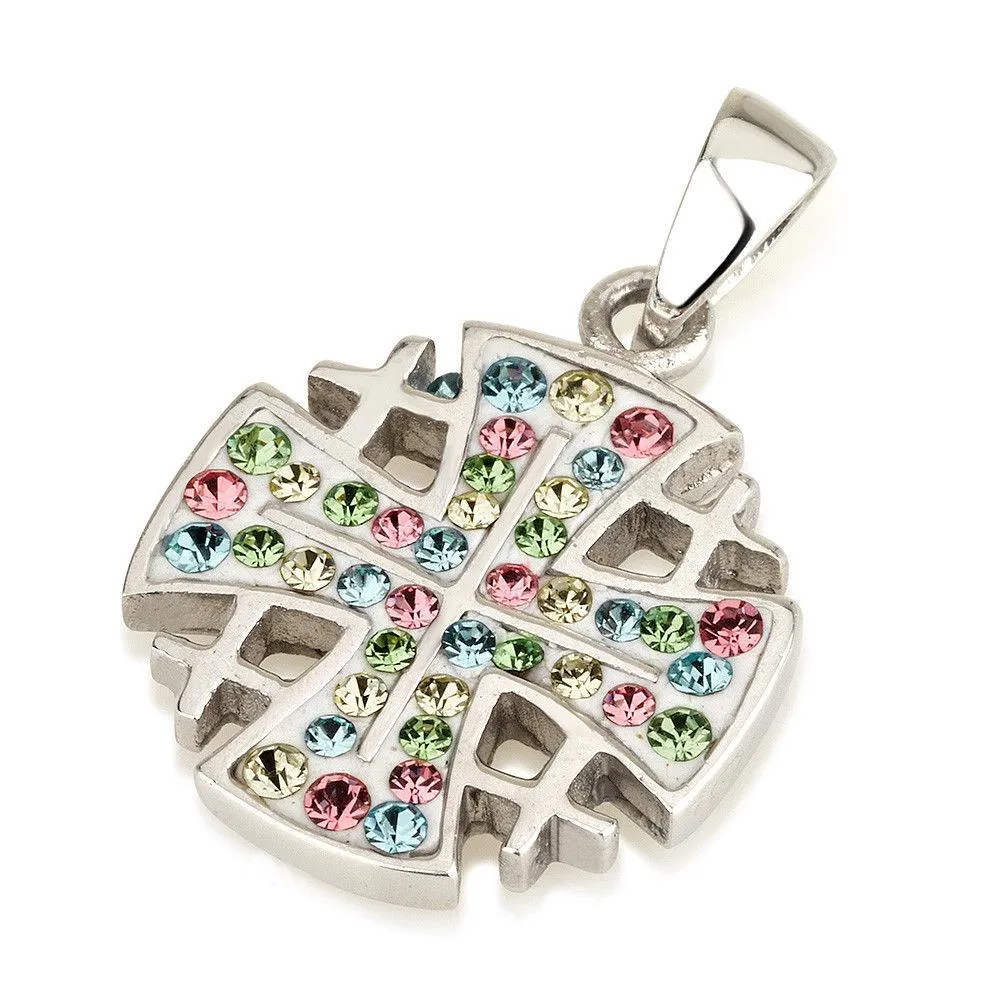 Jerusalem Cross Pendant White Swarovski Gemstones Sterling Silver 925