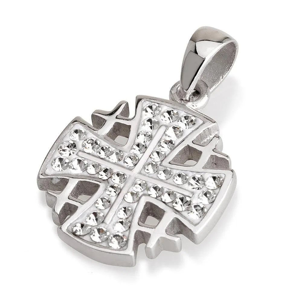 Jerusalem Cross Pendant White Swarovski Gemstones Sterling Silver 925