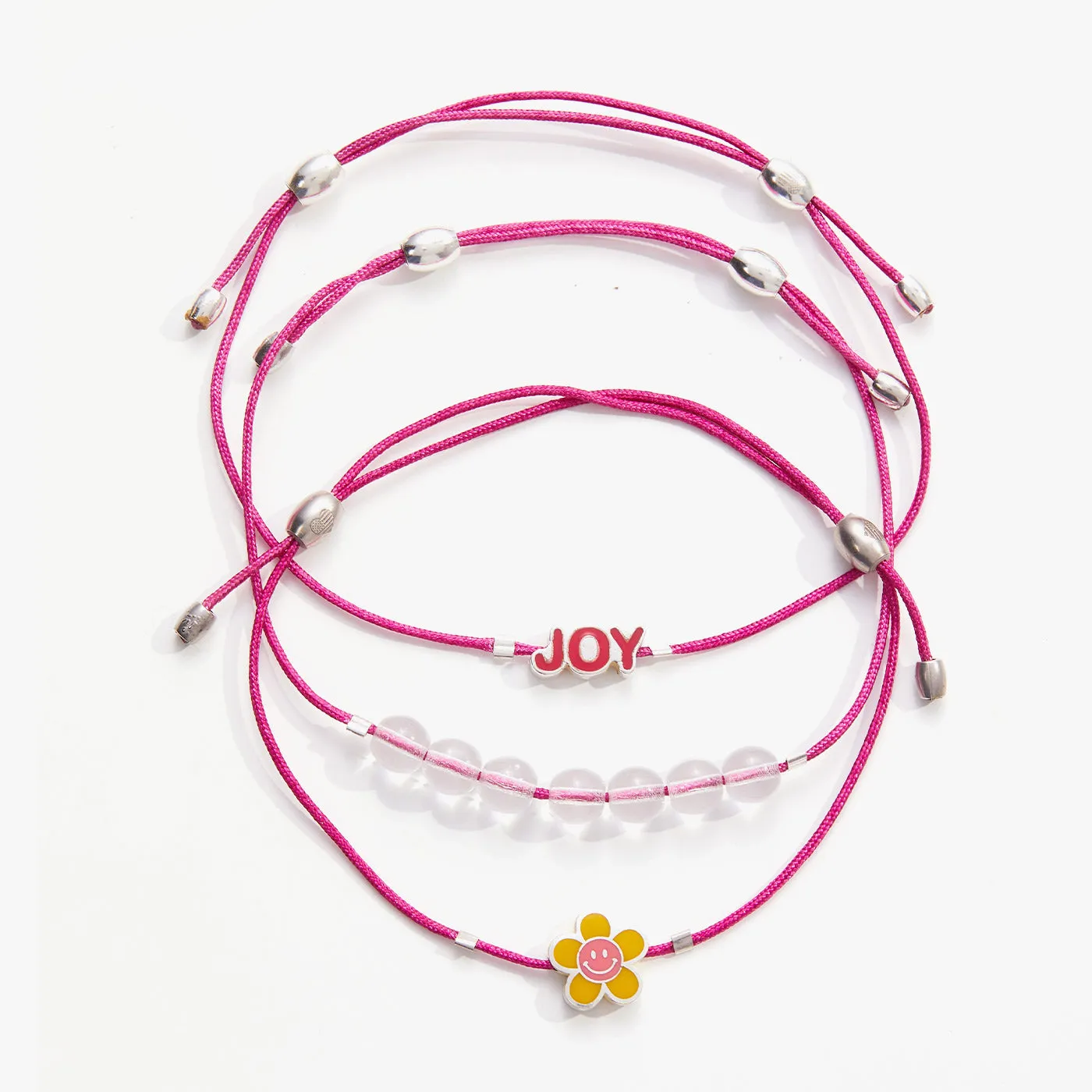 Joy Flower Cord Bracelets, Set of 3