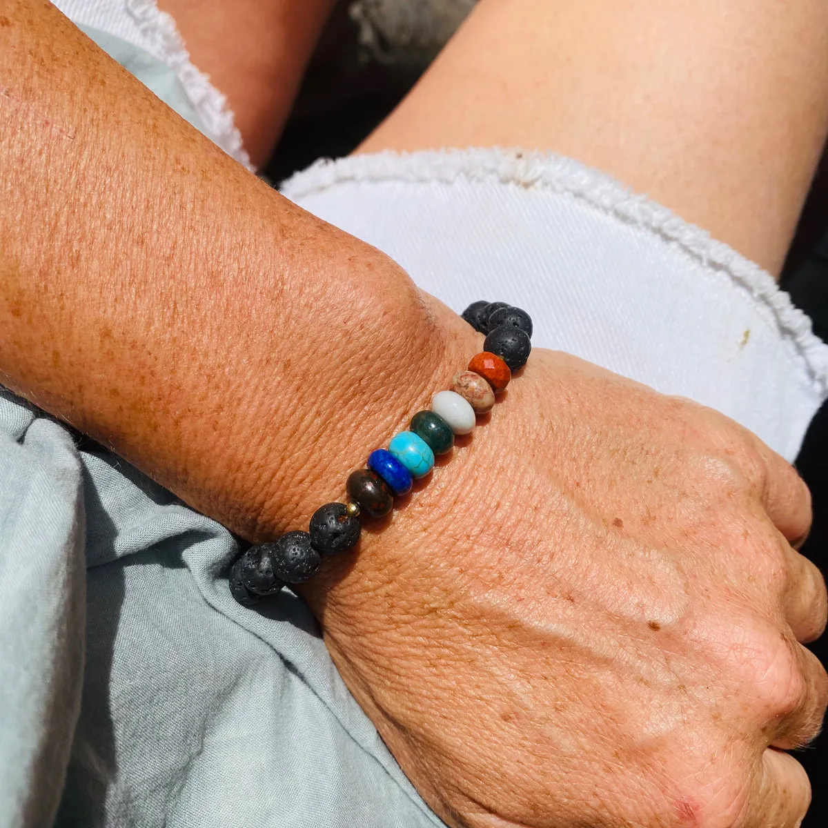 Lava Stone Chakra Bracelet with Healing Gemstones to Release Emotional Baggage