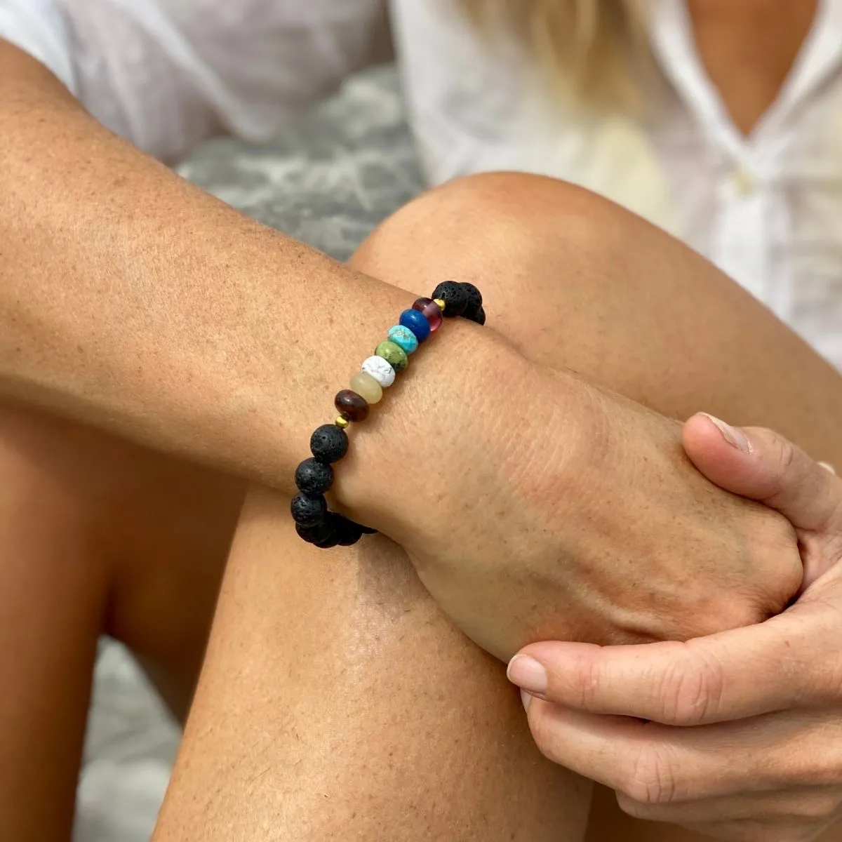 Lava Stone Chakra Bracelet with Healing Gemstones to Release Emotional Baggage