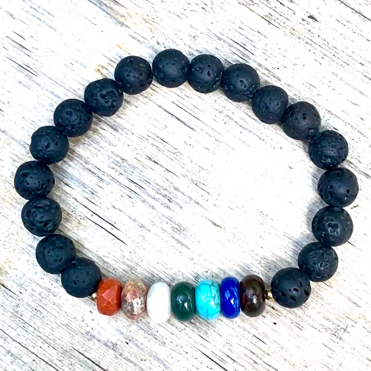 Lava Stone Chakra Bracelet with Healing Gemstones to Release Emotional Baggage