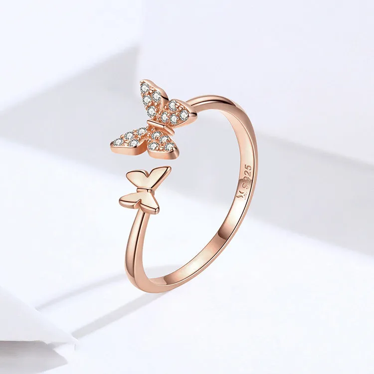 Luxurious Pure S925 Silver Butterfly Open Rings