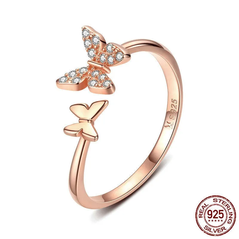 Luxurious Pure S925 Silver Butterfly Open Rings