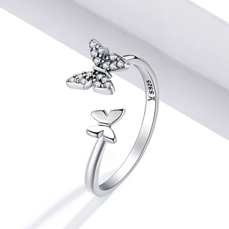 Luxurious Pure S925 Silver Butterfly Open Rings