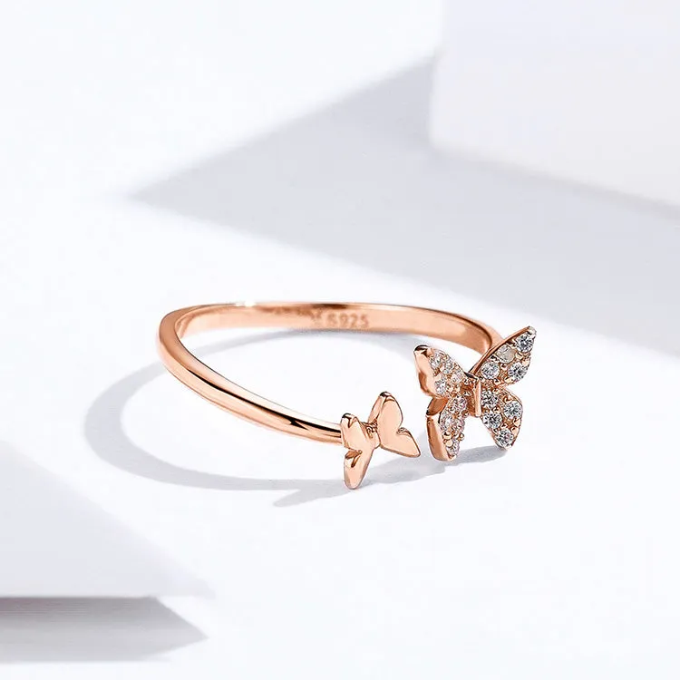 Luxurious Pure S925 Silver Butterfly Open Rings