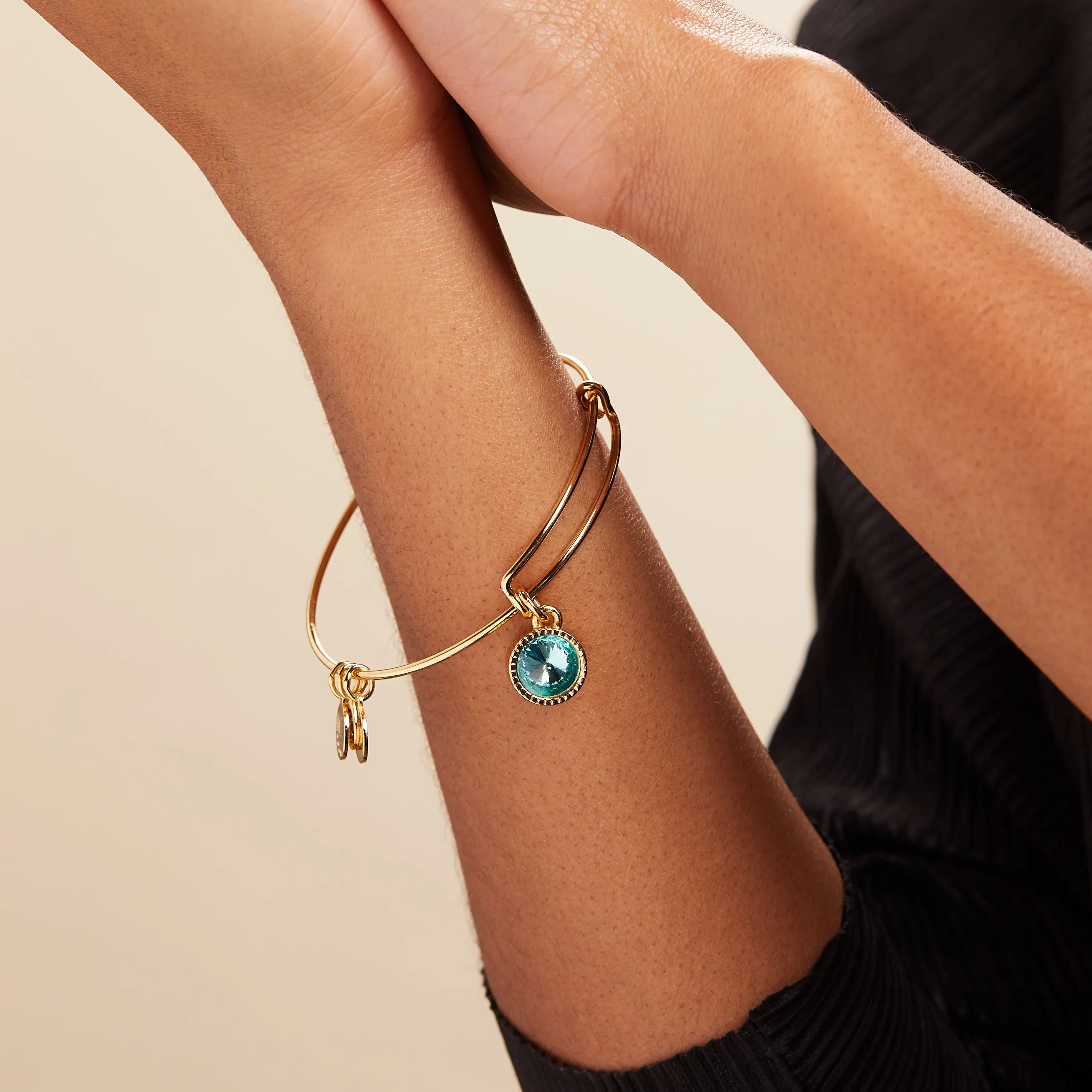 March Birthstone Charm Bangle, Aquamarine