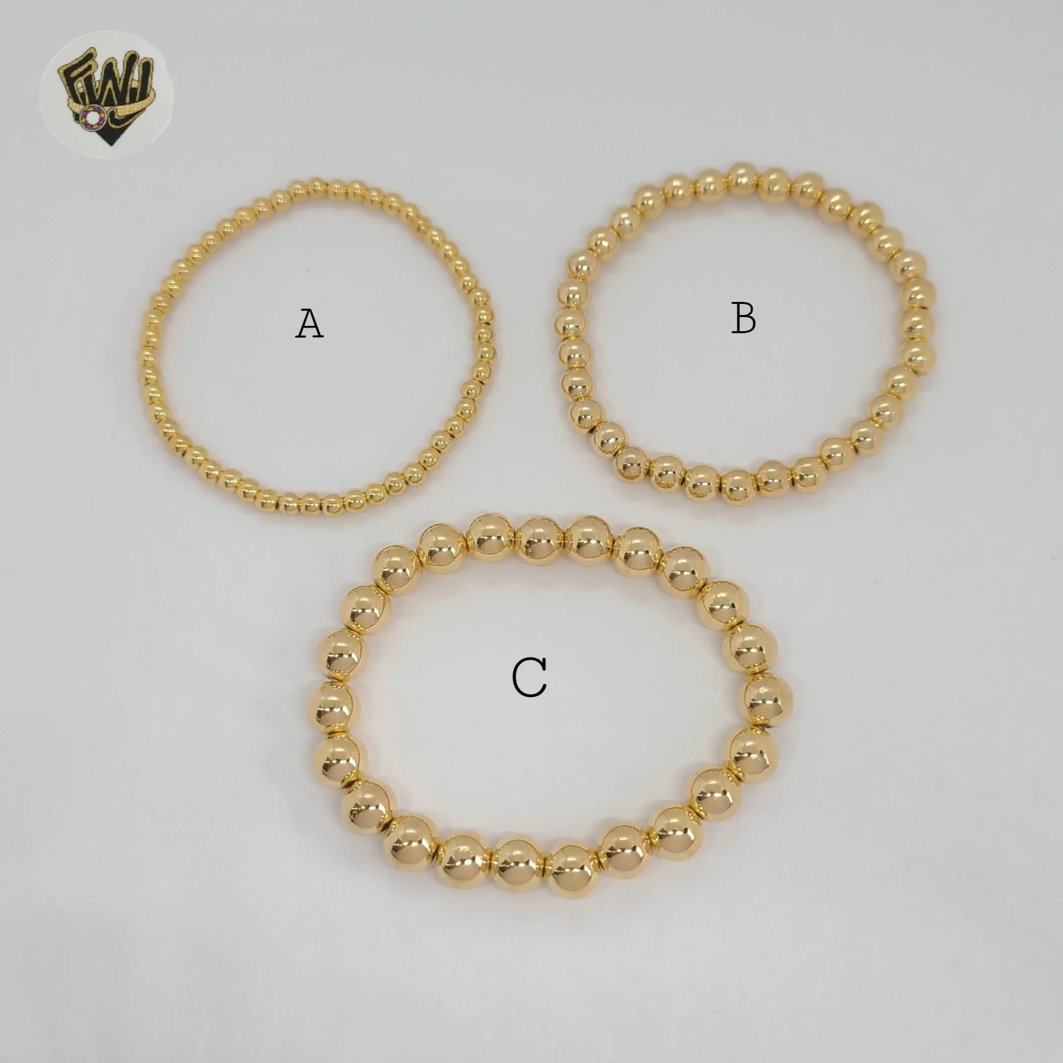 (MBRA-25-5) Gold Laminate - Elastic Balls Bracelets - BGF.