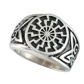 Men's Stainless Steel Ring Silver Tone Black Engine Sun Pattern Celtic Vintage Knot Motifs Finger Rings