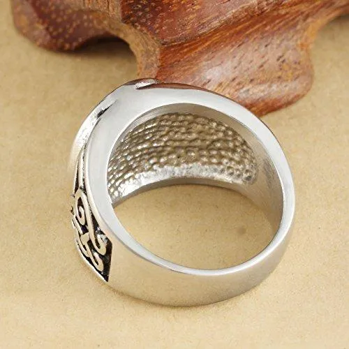 Men's Stainless Steel Ring Silver Tone Black Engine Sun Pattern Celtic Vintage Knot Motifs Finger Rings