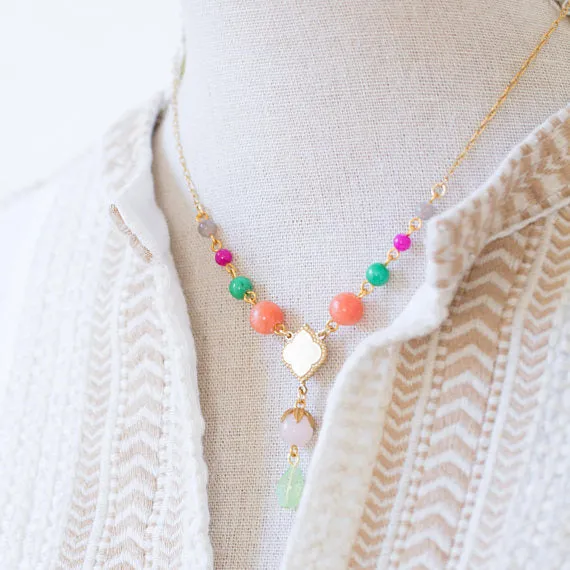 Multi Color Beaded Pendant Necklace