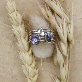 Pansy in the Spring Rain Stacking Rings