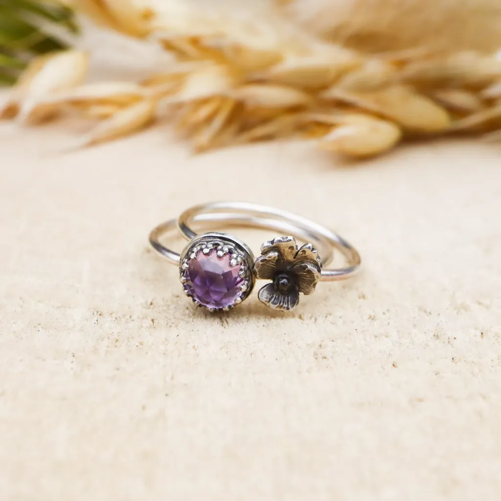 Pansy in the Spring Rain Stacking Rings