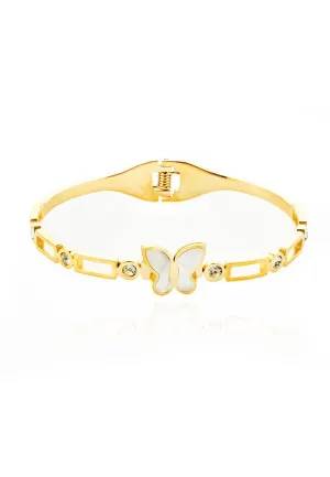 Papillon Butterfly with Cubic Zirconia Engravable Bangle in Gold