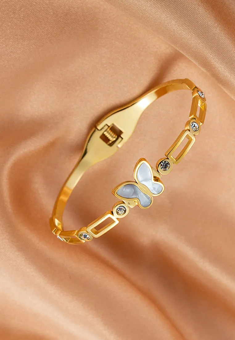 Papillon Butterfly with Cubic Zirconia Engravable Bangle in Gold