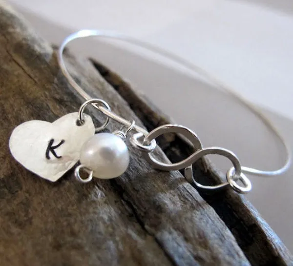 Pearl Charm Heart Bangle Bracelet