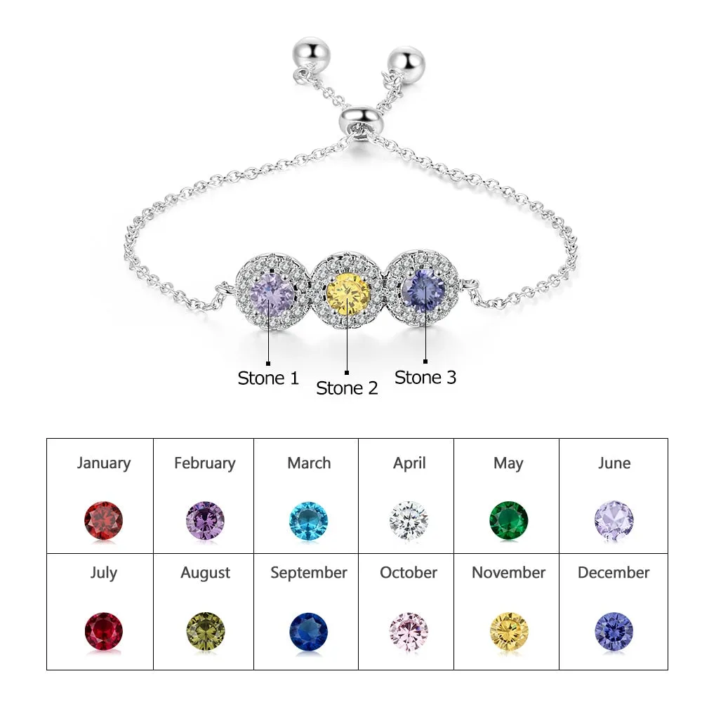 Personalized 3 Birthstone Cubic Zirconia Bracelets