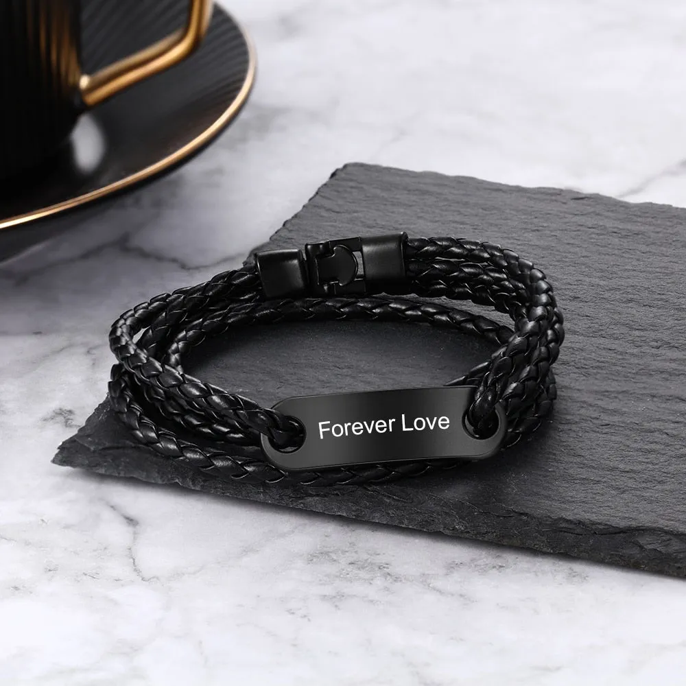 Personalized Black Color Stainless Steel Name Engraving Bar Bracelets