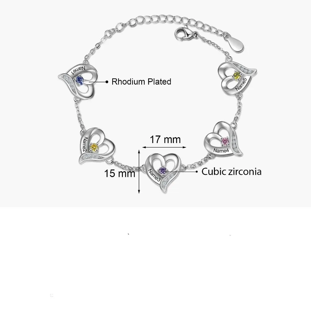 Personalized Cordate Charm Bracelets With 4 Birthstone