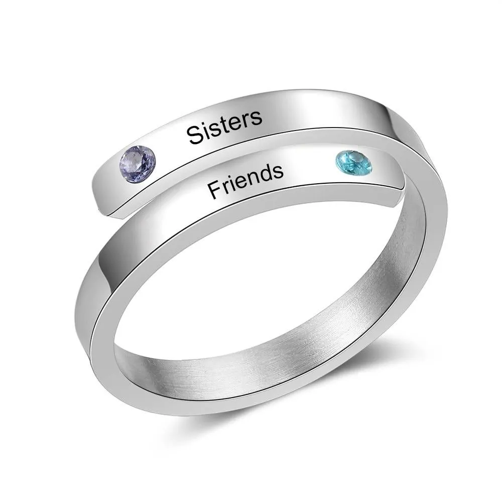 Personalized Couple Ring with 2 Names Custom Birthstone Wrap Engraved Rings for Women Christmas Gift for Sister Friends