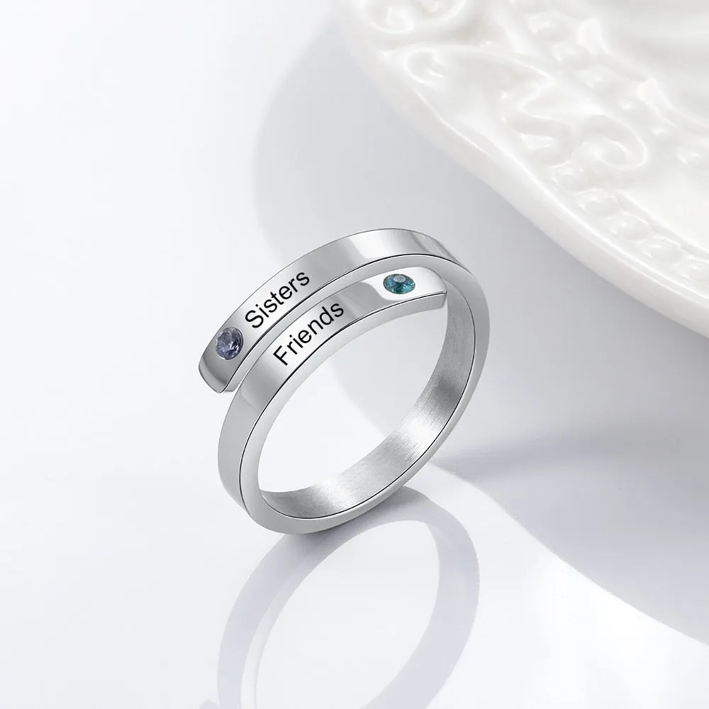 Personalized Couple Ring with 2 Names Custom Birthstone Wrap Engraved Rings for Women Christmas Gift for Sister Friends