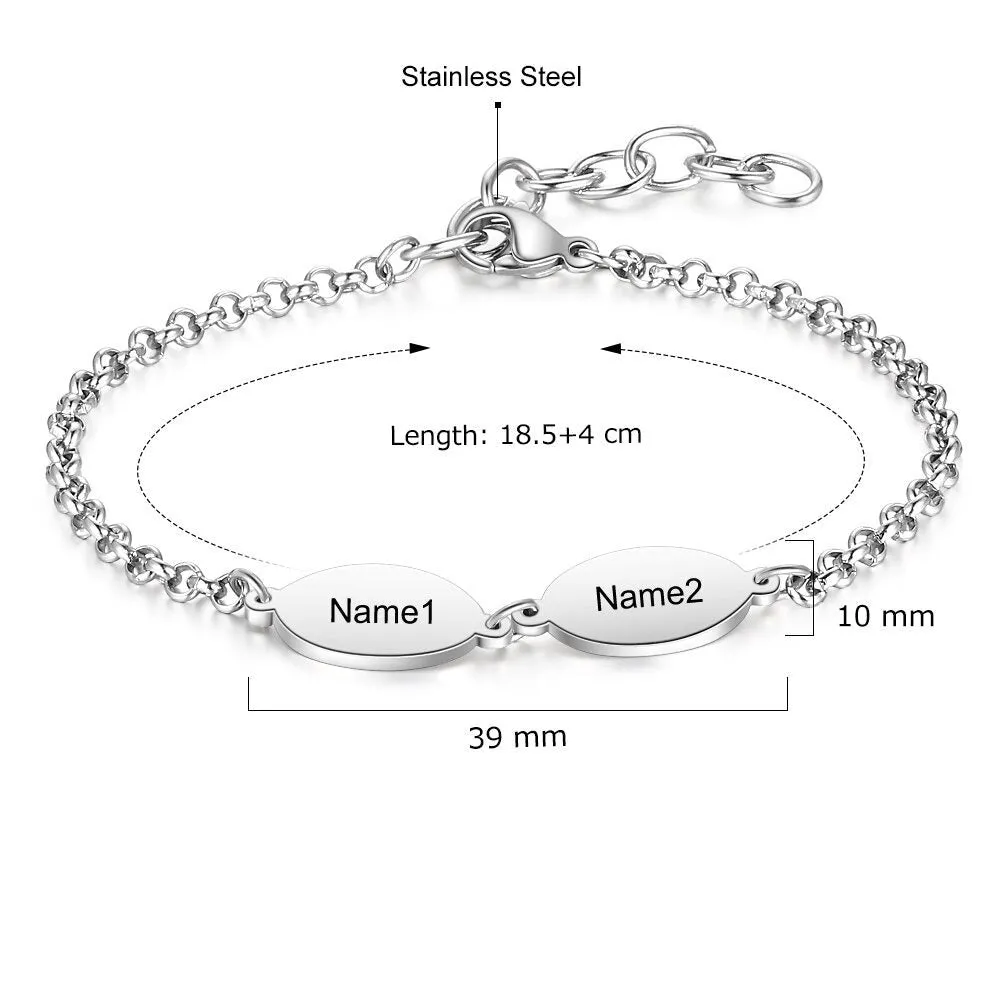 Personalized Oval Design 3 Names Chain Bracelets