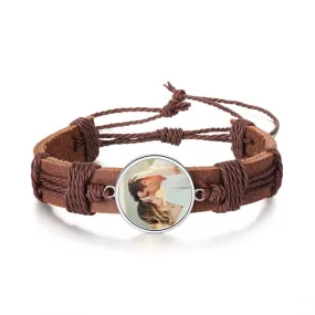 Personalized Photo Charm Braided Rope Leather Bracelets