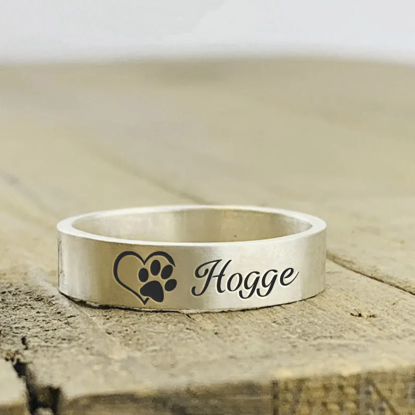 Personalized Puppy Paw Print Rings 925 Sterling Silver Stacking Ring Engraved Pet Name Ring Memorial Pet Ring