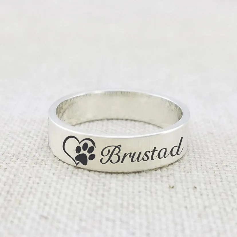 Personalized Puppy Paw Print Rings 925 Sterling Silver Stacking Ring Engraved Pet Name Ring Memorial Pet Ring