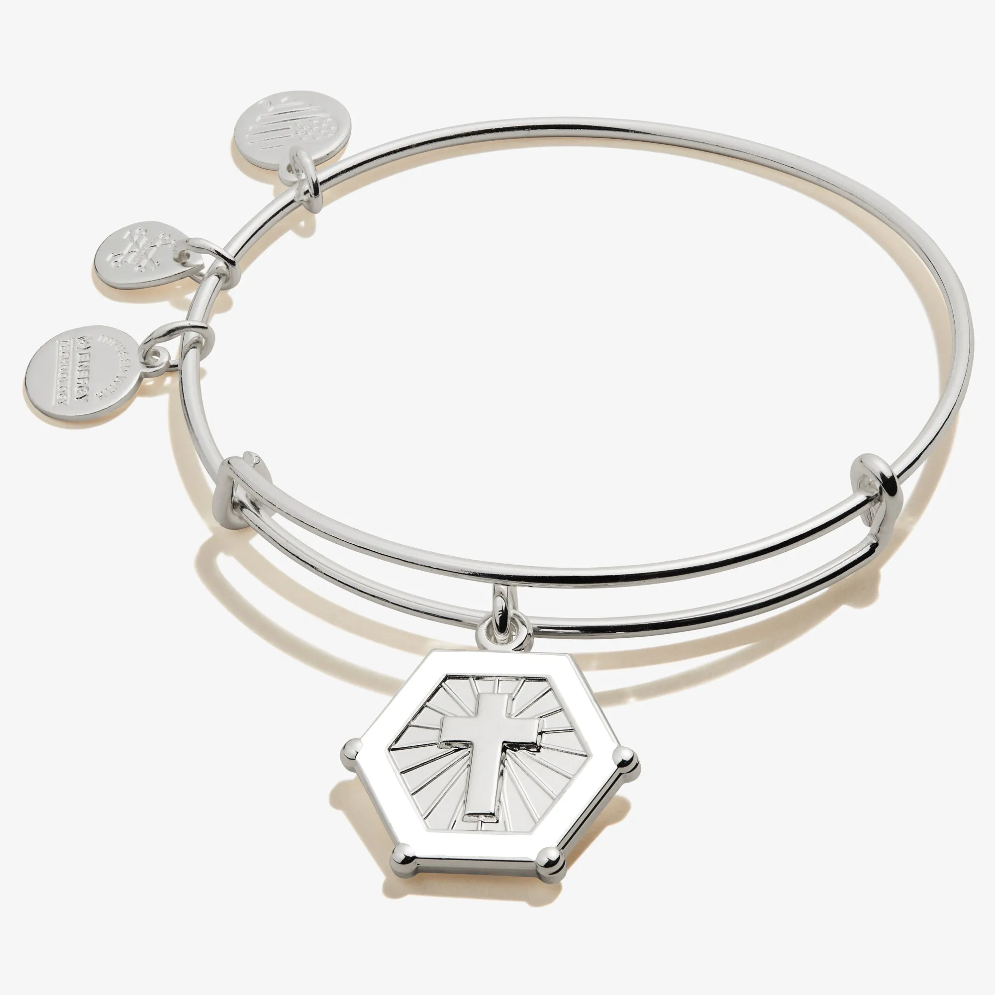 Prayer Cross Embossed Charm Bangle