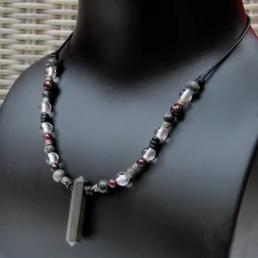 Pyrite, Garnet, Clear Quartz, Black Labradorite gemstones with Sterling Silver on Leather