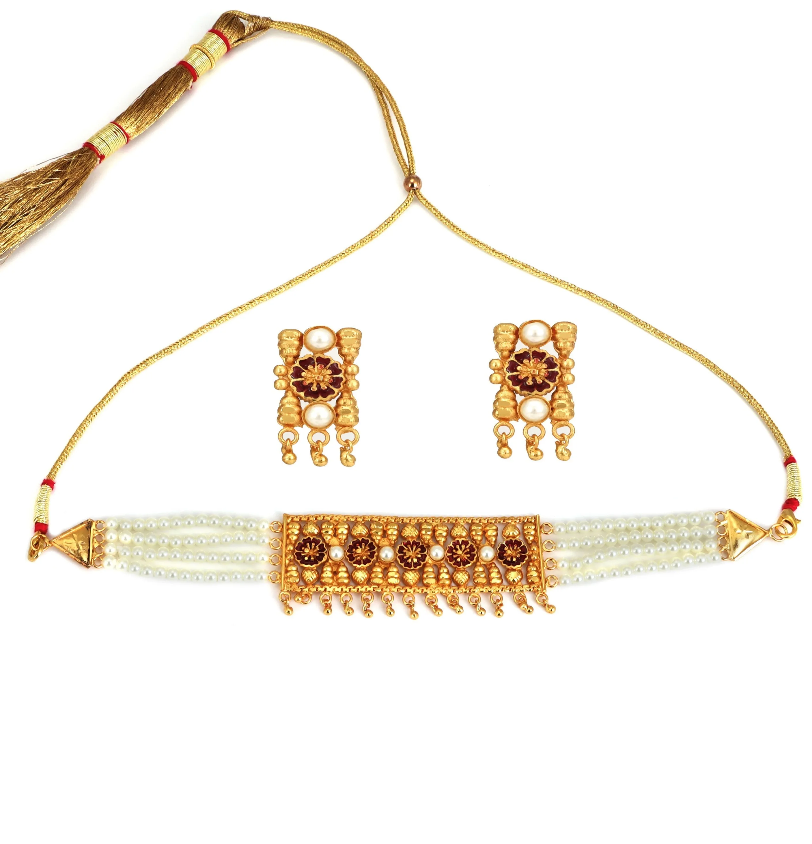 Rectangular White Beaded Choker Set